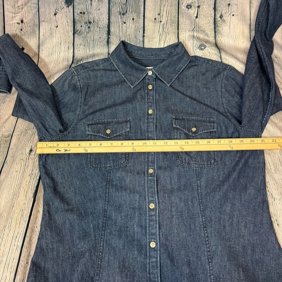 Talbots Dark Wash Blue Denim Button Down Shirt 100% Cotton Long Sleeve Sz Large - Picture 6 of 10